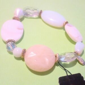 Cookie Lee Mother of Pearl Opalescent Glass Beaded Stretch Bracelet NWT